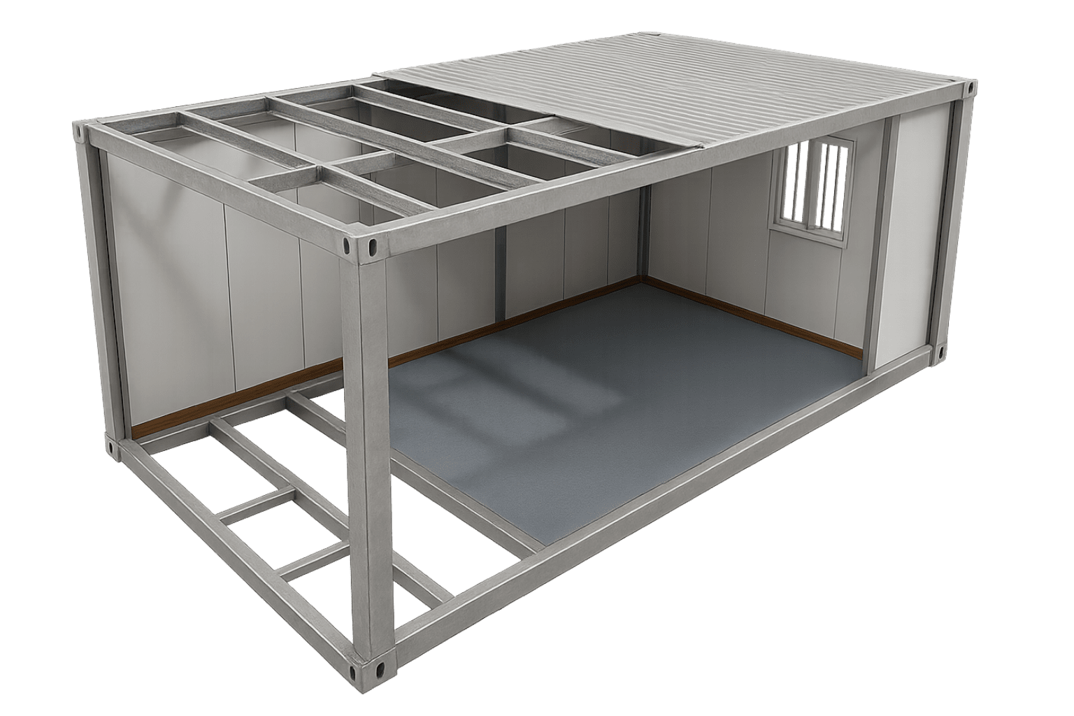 Exploded diagram of flat pack container house frame structure